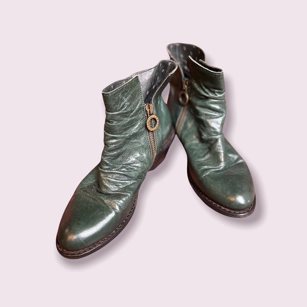 All leather green boots. By Baker + Fiorentini